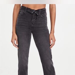 Good American good vintage fold over waist straight leg Black Jeans size 6/28